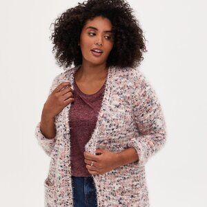 Torrid Fuzzy Multicolor Popcorn Knit Open Front Cardigan Size 5 Used